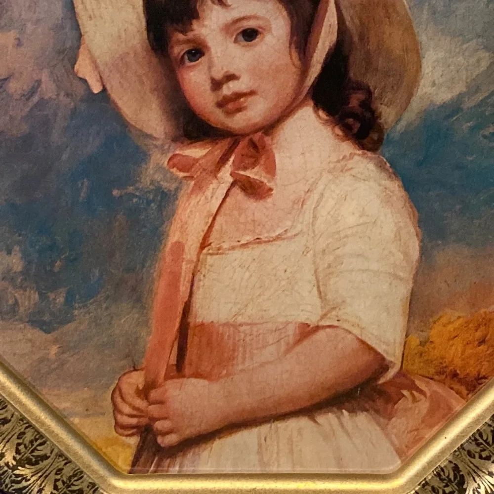 Vintage Tin,Octagon w/ Portrait of Victorian Boy & Girl,C. Bremont,George Romney